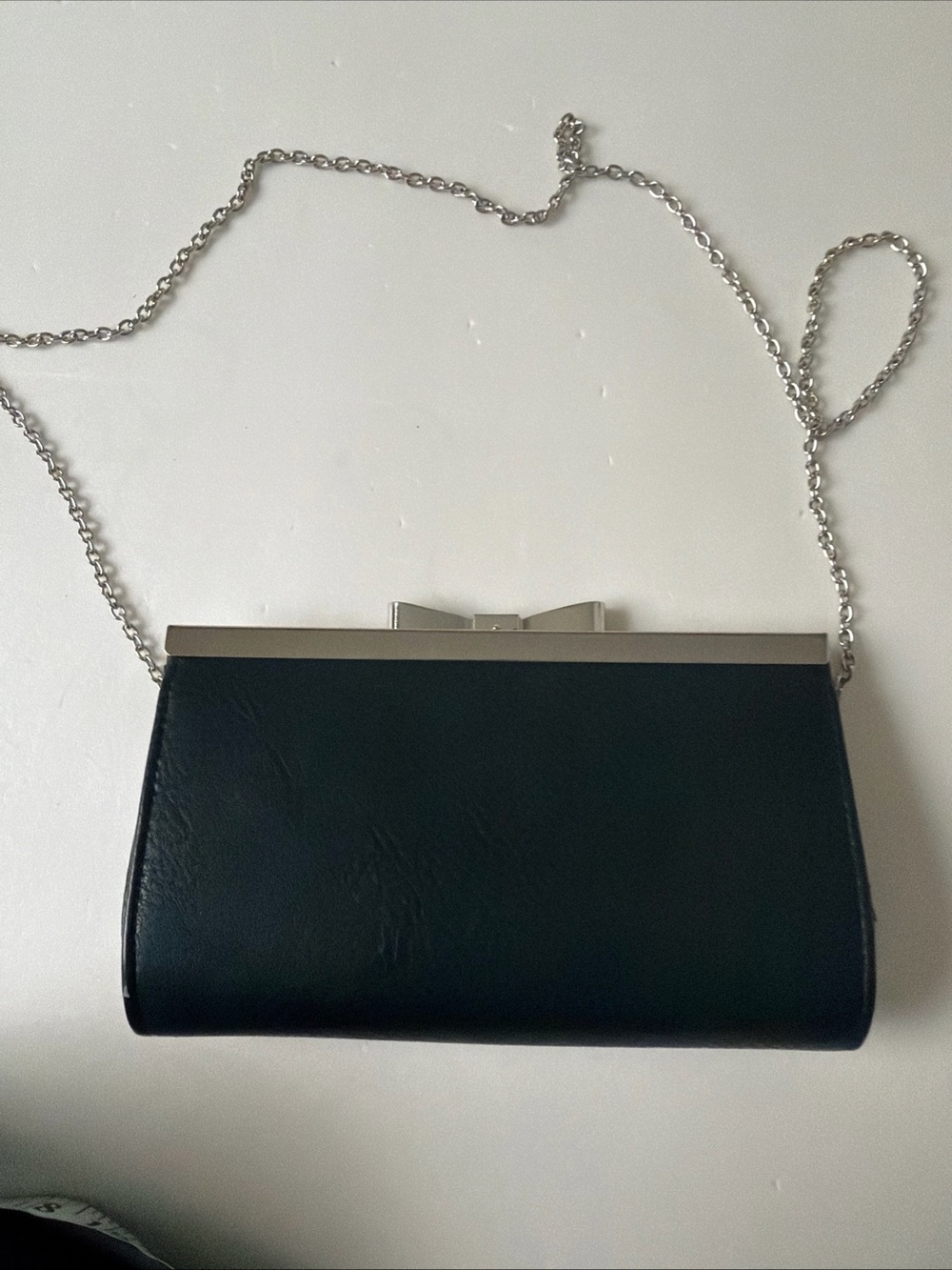 Black Leather Clutch Bag with Silver Chain